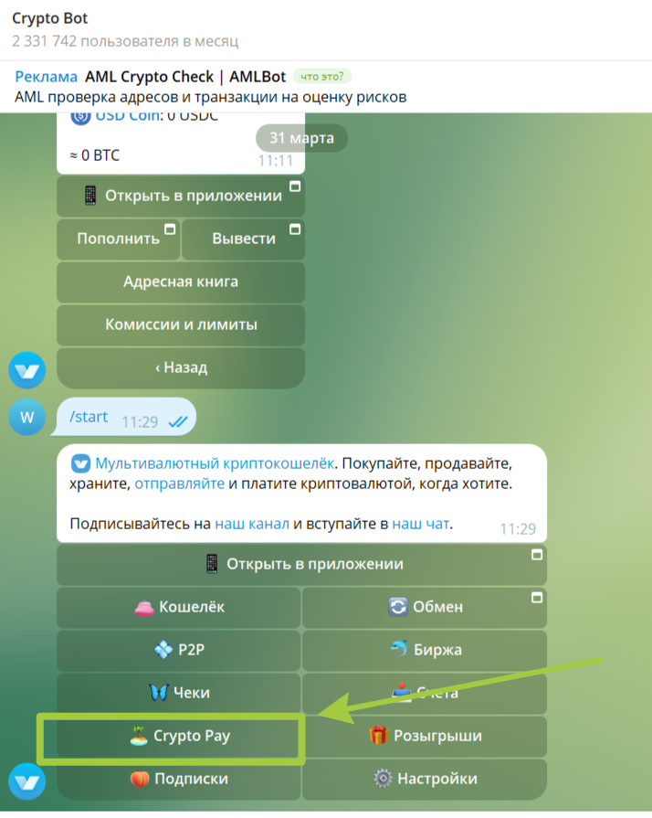 Инструкция по настройке платежей через @CryptoBot
